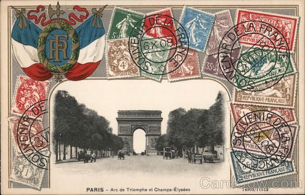Arc de Triomphe et Champs-Élysées, Stamps Paris France