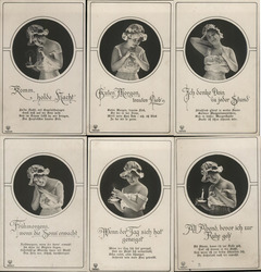 Set of 6: German Woman in Nightgown Postcard