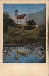 Painting of Church Reflected in Water Postcard