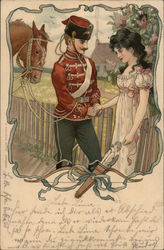 Soldier in Red Uniform Holding Young Woman's Hand Soldier in Red Uniform Holding Young Woman's Hand