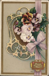 Bouquet of Pansies Tied with Violet-Colored Bow Postcard