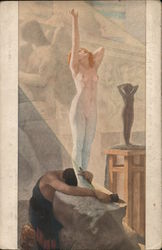 Male Sculptor Hugging Feet of Nude Female Sculpture