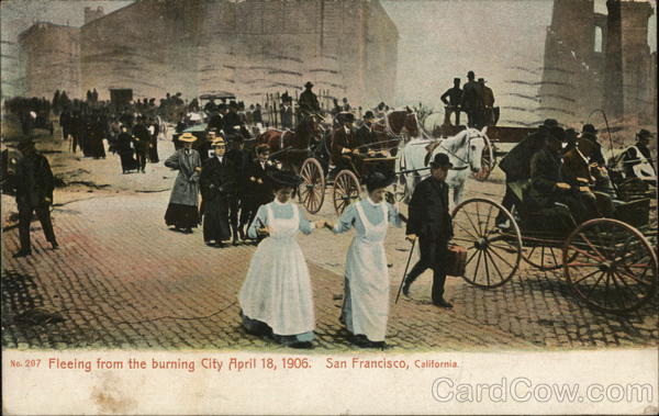Fleeing from the burning city, April 18, 1906 San Francisco California