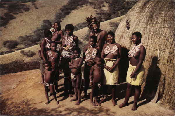 Zulu Family Outside Hut Natal South Africa