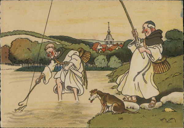 Two monks fishing France Comic, Funny