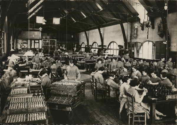 The labeling room at the Benedictine factory in Fecamp. France
