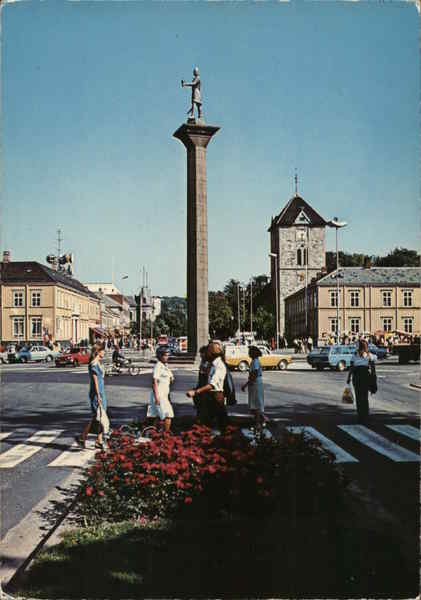 The statue pf Olav Tryggvason at the market place Trondheim Norway