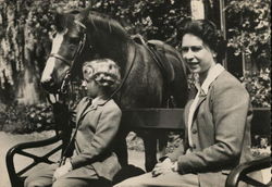 Her Majesty Queen Elizabeth and Princess Anne with the Welsh Pony Greensleeves Windsor England