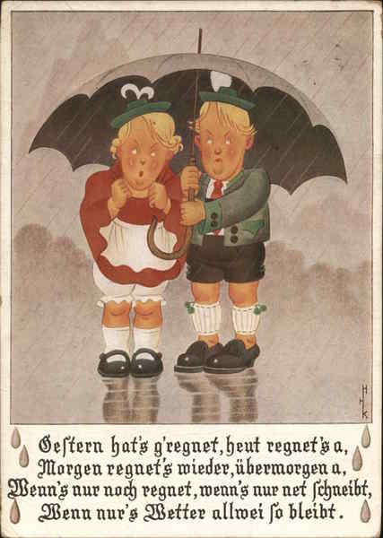 Two German Children Under Umbrella