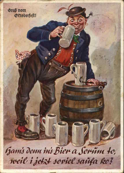 German Man Drinking Over Keg Germany