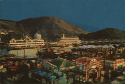 Night Scene with Floating Restaurants Aberdeen, Hong Kong China Postcard Postcard Postcard