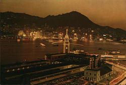 Central District, Canton Railway Station by Night Kowloon, Hong Kong China Postcard Postcard Postcard