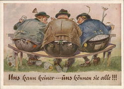 Three Drunk Fat Men on Swaying Bench - Uns kann keiner - uns konnen sie alle! Postcard