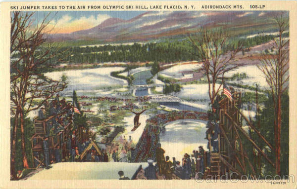 Ski Jumper Takes To The Air From Olympic Ski Hill Lake Placid New York