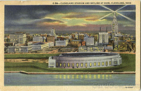 Cleveland Stadium And Skyline At Dusk Ohio