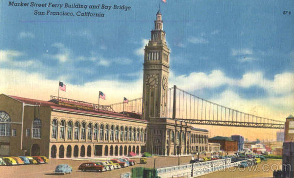 Market Street Ferry Building And Bay Bridge San Francisco California
