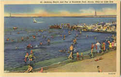 Bathing Beach And Pier At Roadside Park Huron, OH Postcard Postcard