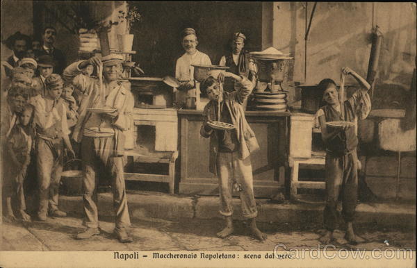 Boys Eating Spaghetti Napoli Italy
