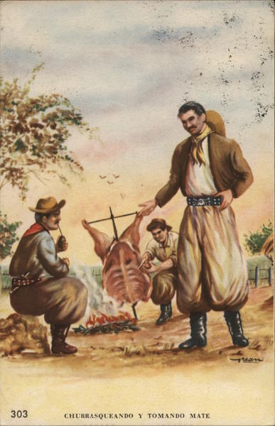 Men Eating Roasted Meat Argentina