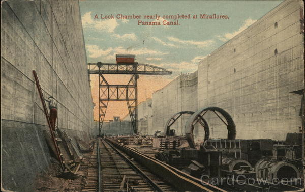 A lock chamber nearly completed at Miraflores Panama Canal Peru