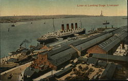Liner at Landing Stage Postcard
