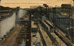Series of Large Cranes at Work in Miraflores Locks, Panama Canal Postcard