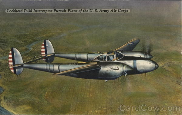 Lockheed P-38 Interceptor Pursuit Plane Army