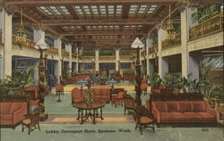 Lobby, Davenport Hotel Postcard