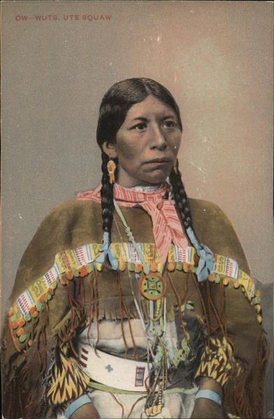 Native American Woman with Braided Hair Wearing Colorful Outfit