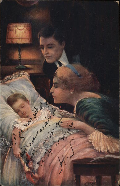 Man and Woman Next to Sleeping Child Children