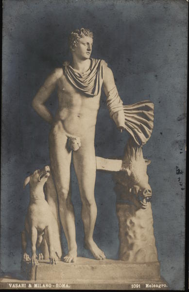 Sculpture of Nude Man Standing with Dog Sculpture & Carving