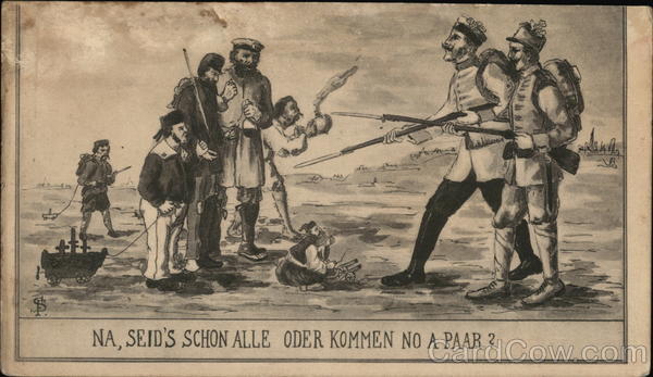 Soldiers Pointing Bayonets at Group Military