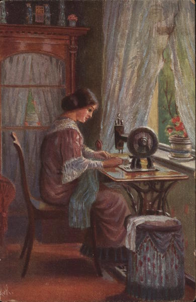 Future Happiness, by Hein -- Woman at sewing machine