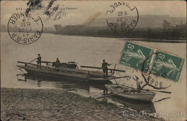 Barge Carrying Cart in Water Near Rowboat Canoes & Rowboats