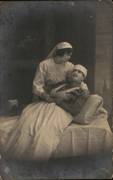 Uniformed Nurse Cradling Injured Soldier Military