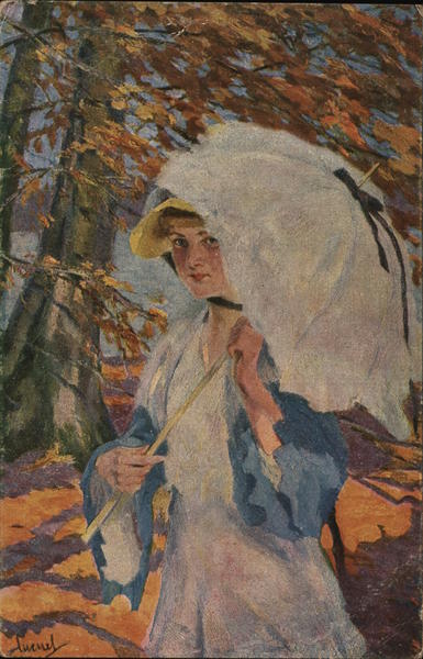 Woman Carrying White Parasol Near Autumn Trees Women