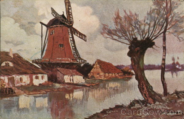 Windmill painting by Jul. Siemens Art