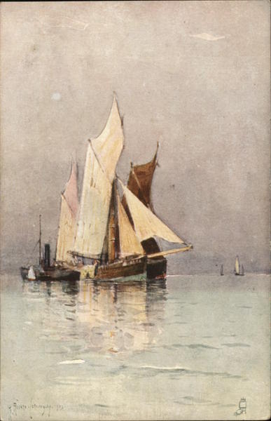 Boat with Sails in Water near Other Vessels Boats, Ships