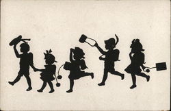 Silhouettes of Five Children Walking in a Line Silhouettes of Five Children Walking in a Line