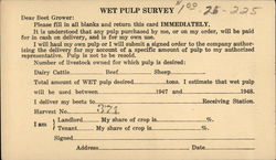 Wet Pulp Survey - Addressed to Beet Grower Postcard