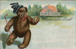 Wandering Bear Wearing Crumpled Top Hat Postcard