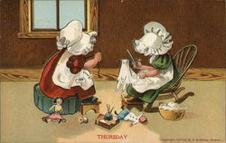 Two Little Girls Mending Doll Clothing, Thursday Two Little Girls Mending Doll Clothing, Thursday
