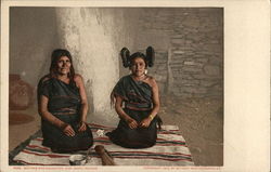 Two Native American Women Kneeling on Blanket Native Americana Postcard Postcard