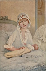 Smiling Woman with Hand on Infant Postcard
