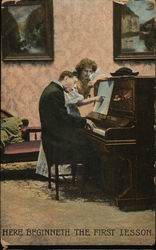 Woman Instructing Man How to Play Piano Pianos Postcard Postcard