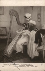 A lesson in playing the harp Music Postcard Postcard