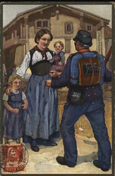 Soldier Greeting Woman with Two Children Soldier Greeting Woman with Two Children