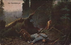 Casualty Dog Near Soldier Laying on Ground Military Postcard Postcard