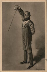 Fencing Man with Sword Pointed Downward Wearing Fencing Gear Postcard