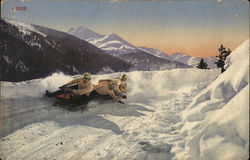 Men on Moving Sled, Mountains in Background Men on Moving Sled, Mountains in Background